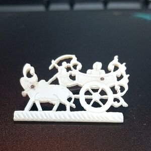Antique Ox and Cart Brooch, Carved Mother of Pearl